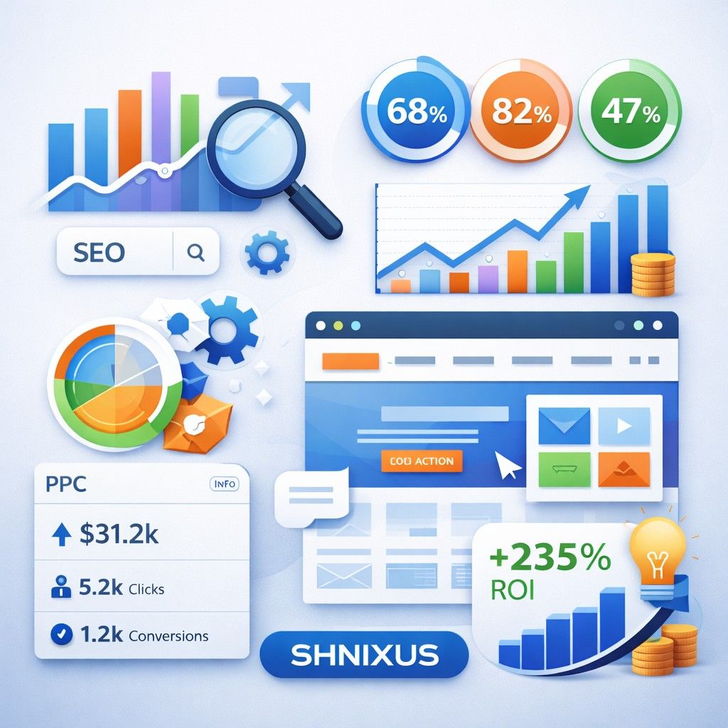 shnixus – our expertise ShNixus Softech Digital Marketing Agency showcasing our expertise in SEO strategy and performance marketing for scalable growth